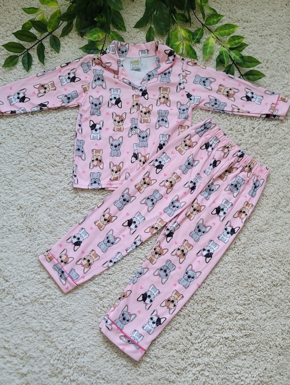 Little Girl French Bulldog Pajamas (Pink) (Size 4)